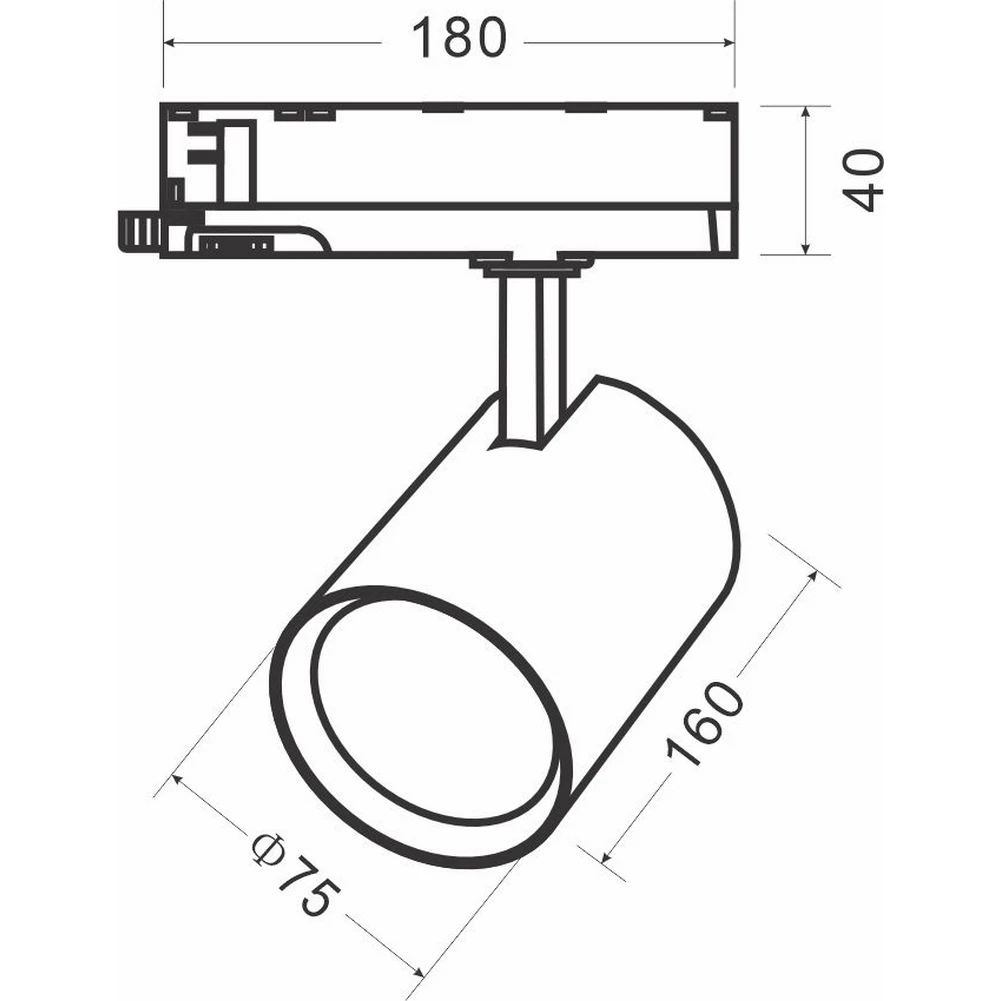 30W LED Track Light Dimensions - Model NGD30-S