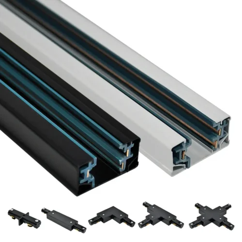 Architectural Extruded Aluminum Track Channel System for Commercial Lighting - Surface and Suspended Modular Power Rail in 1m to 3m Lengths